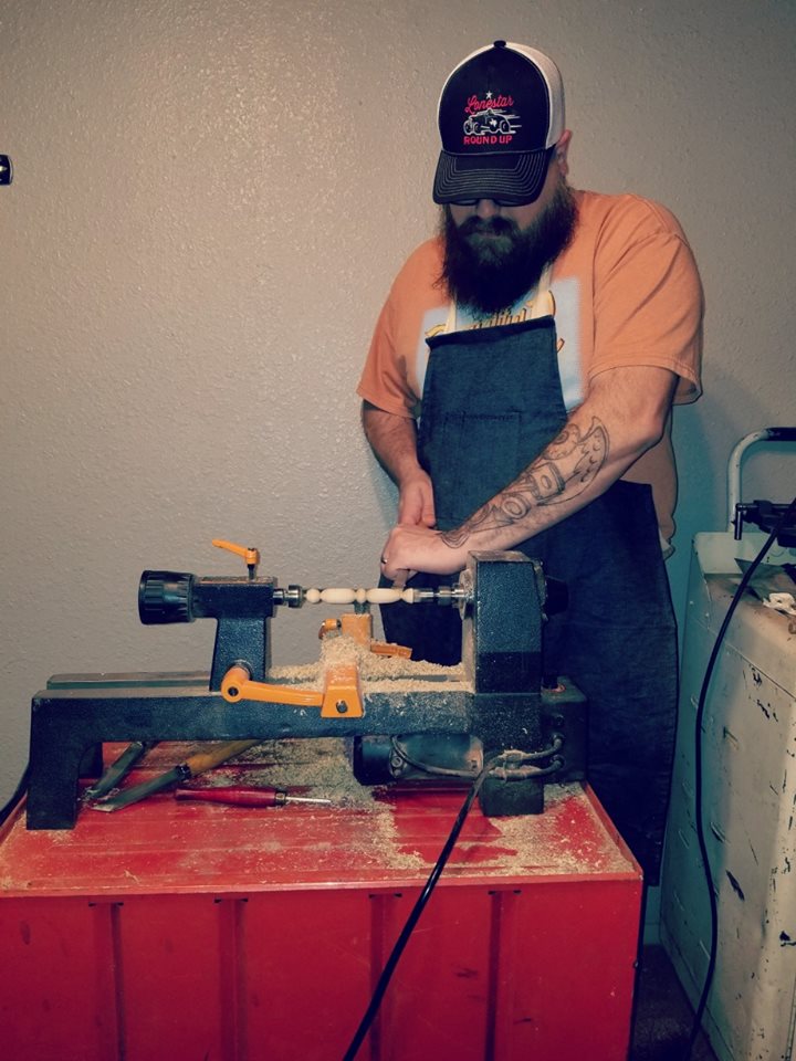 Eric Leither turning a crochet hook