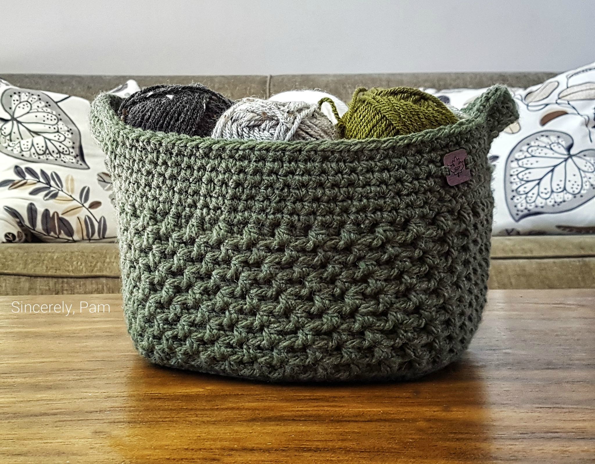 Lansdowne Basket crochet pattern, free on the Sincerely, Pam blog.