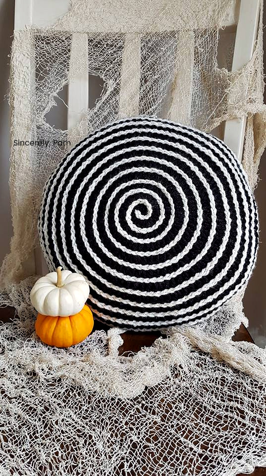 Hypnotic Pillow crochet pattern by Sincerely, Pam. Great Halloween decor!