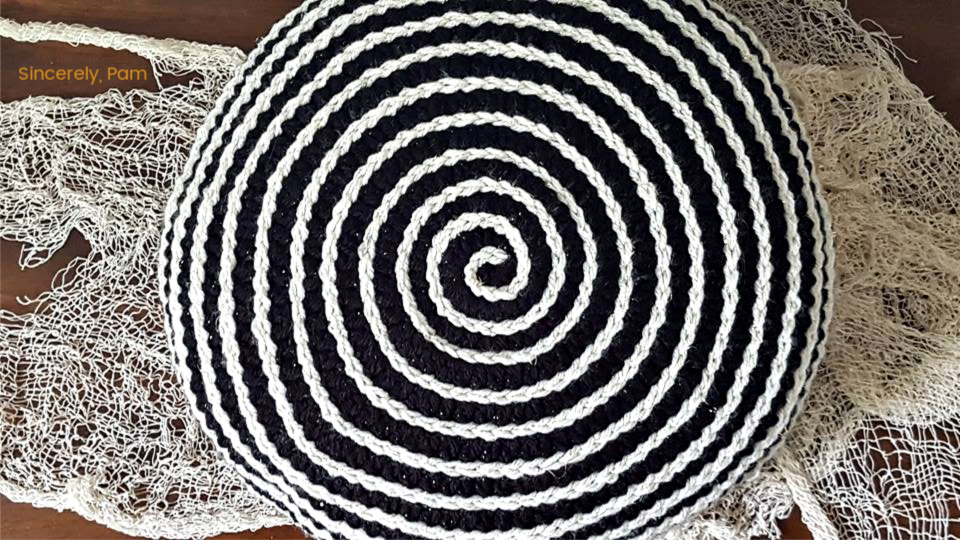 Hypnotic Pillow crochet pattern by Sincerely, Pam. Great Halloween decor!