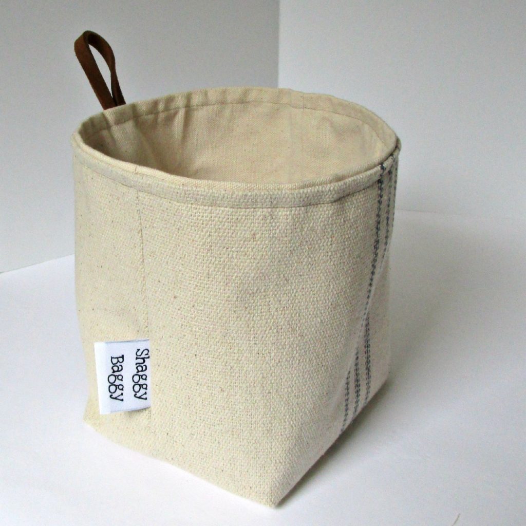 Shaggy Baggy farm house grainsack storage bin with leather loop