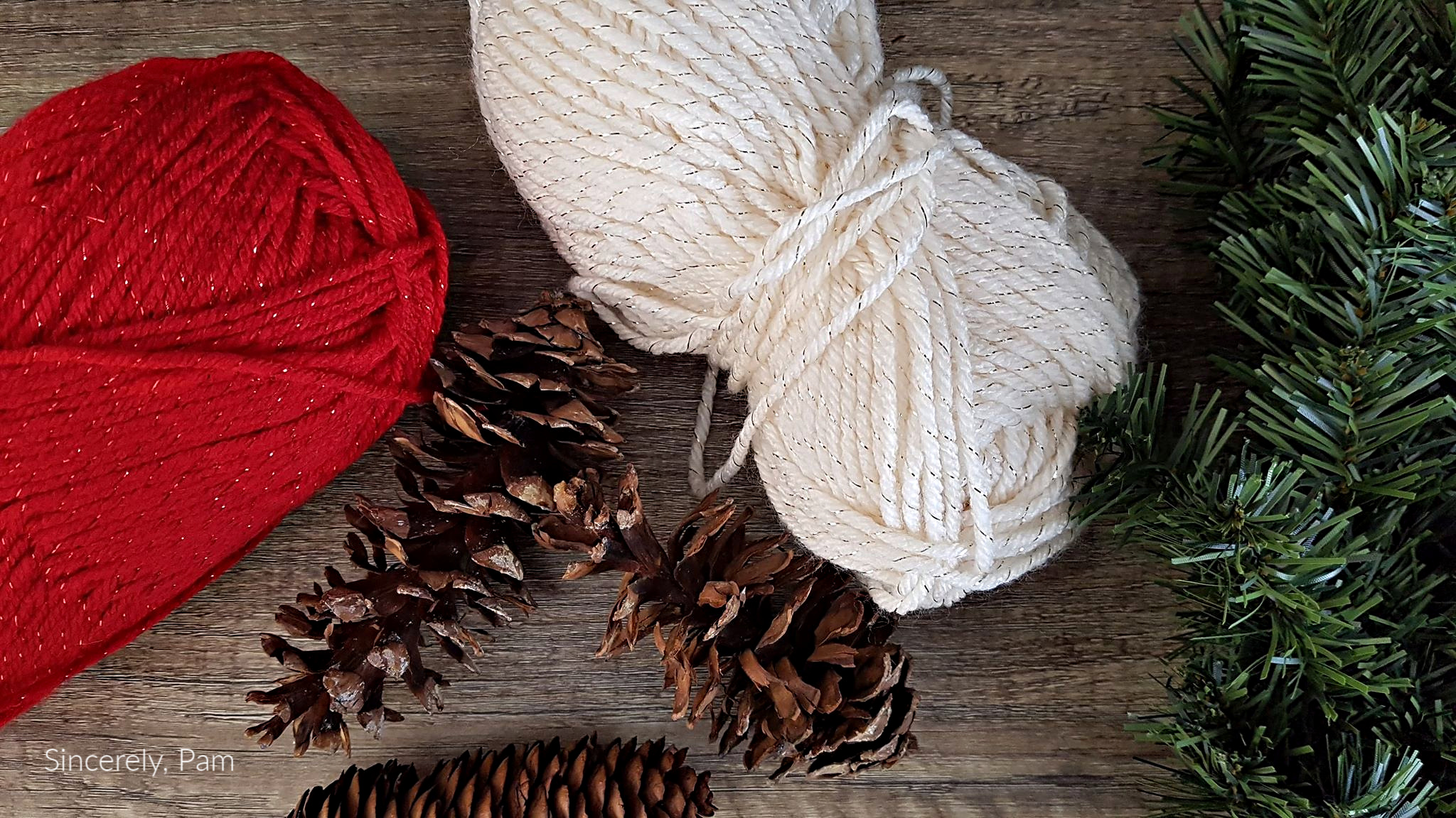 Red Heart With Love Metallic is used for the 12 weeks of Christmas Crochet Along Noel Wreath Pattern by Sincerely Pam.