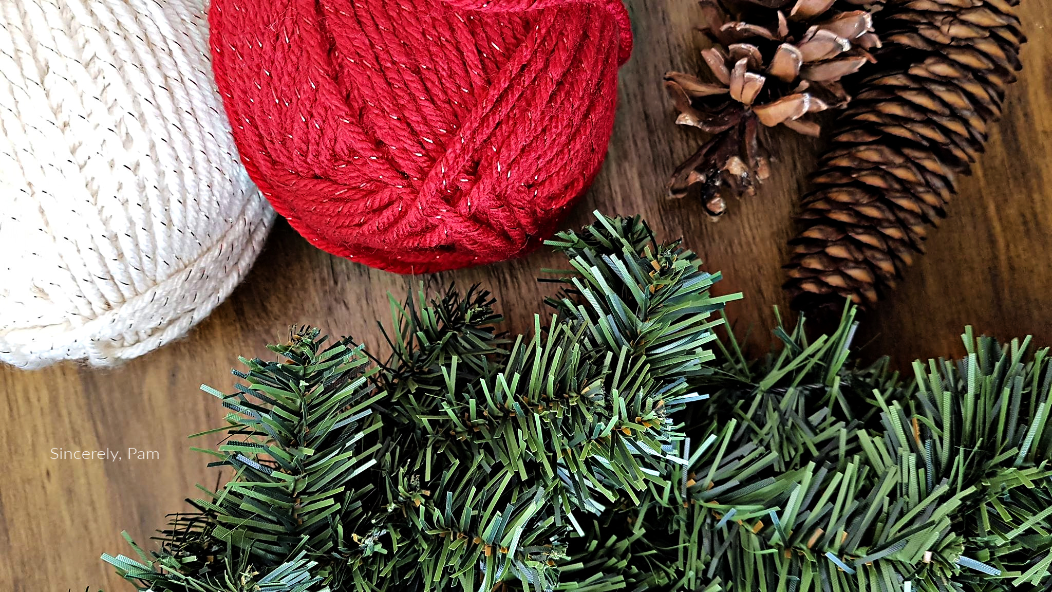 Red Heart With Love Metallic is used for the 12 weeks of Christmas Crochet Along Noel Wreath Pattern by Sincerely Pam.