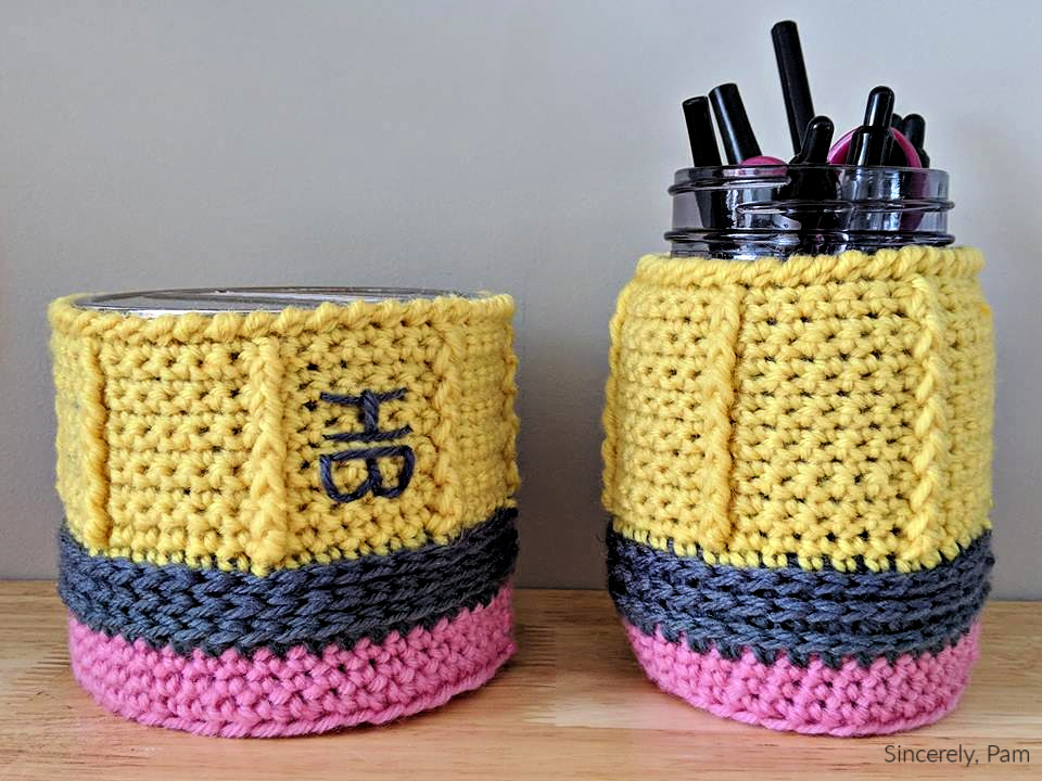 Pencil 3 wick candle and mason jar Cozy crochet pattern by Sincerely, Pam