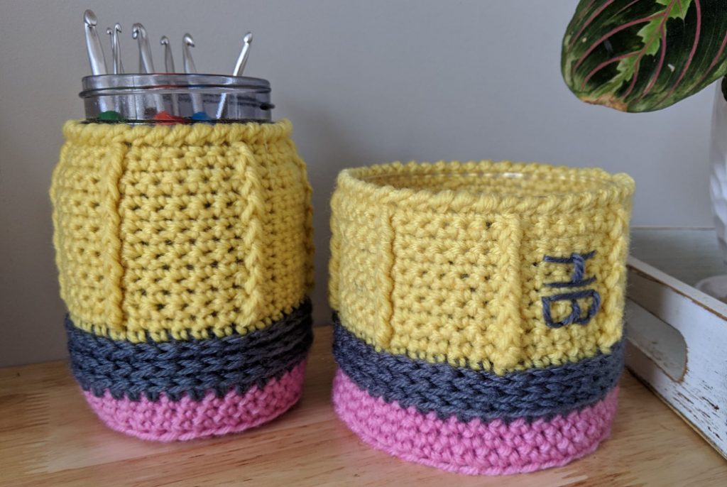 Pencil Mason Jar and 3 wick Cozy crochet pattern by Sincerely, Pam.