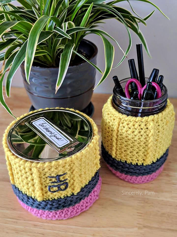 Pencil 3 wick candle and mason jar Cozy crochet pattern by Sincerely, Pam