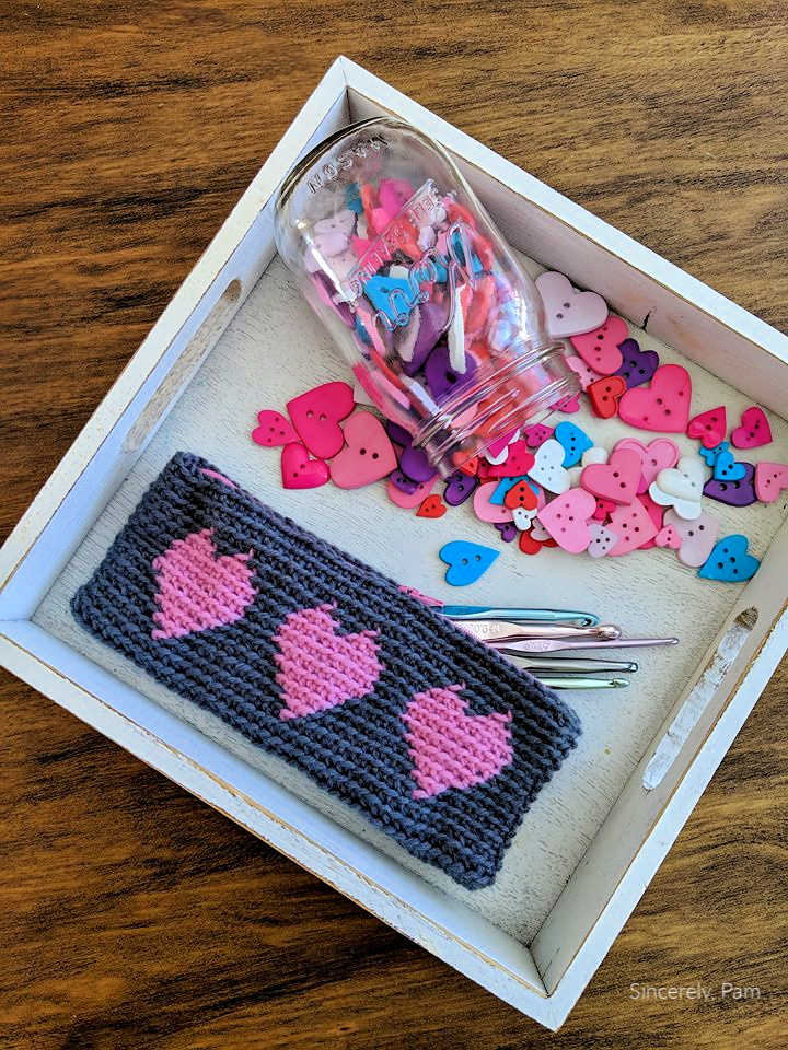 Tapestry Heart Pencil Case crochet pattern by Sincerely, Pam