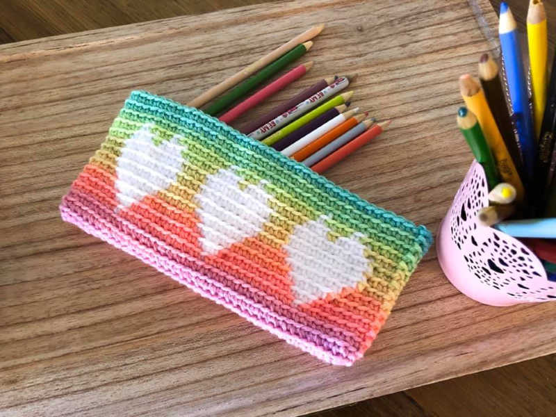 Tapestry Heart Pencil Case crochet pattern by Sincerely, Pam