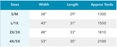 size chart for the Ragged Falls Cocoon Shrug