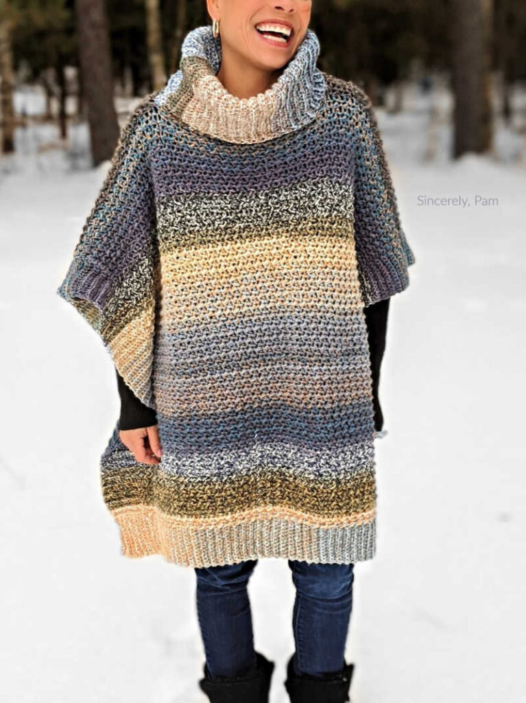 lucky penny poncho crochet pattern in ladies sizes