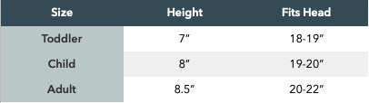 size chart for the Elmview Beanie crochet pattern by sincerely pam