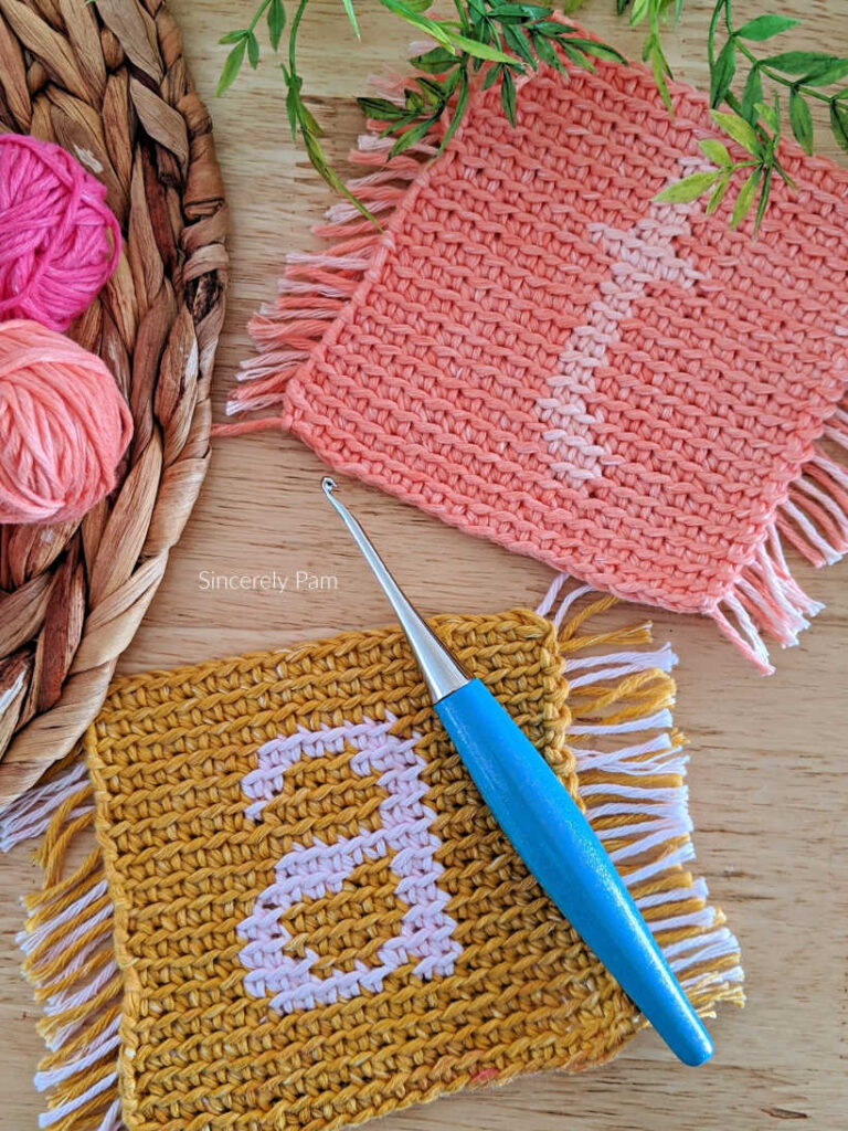 monogram coaster crochet pattern by sincerely pam.