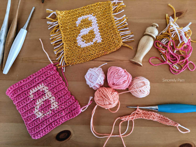 Monogram Coasters crochet pattern by Sincerely Pam