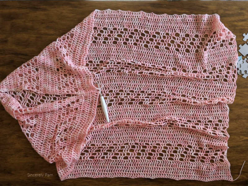 daphne cocoon cardigan crochet pattern laying flat before seaming.